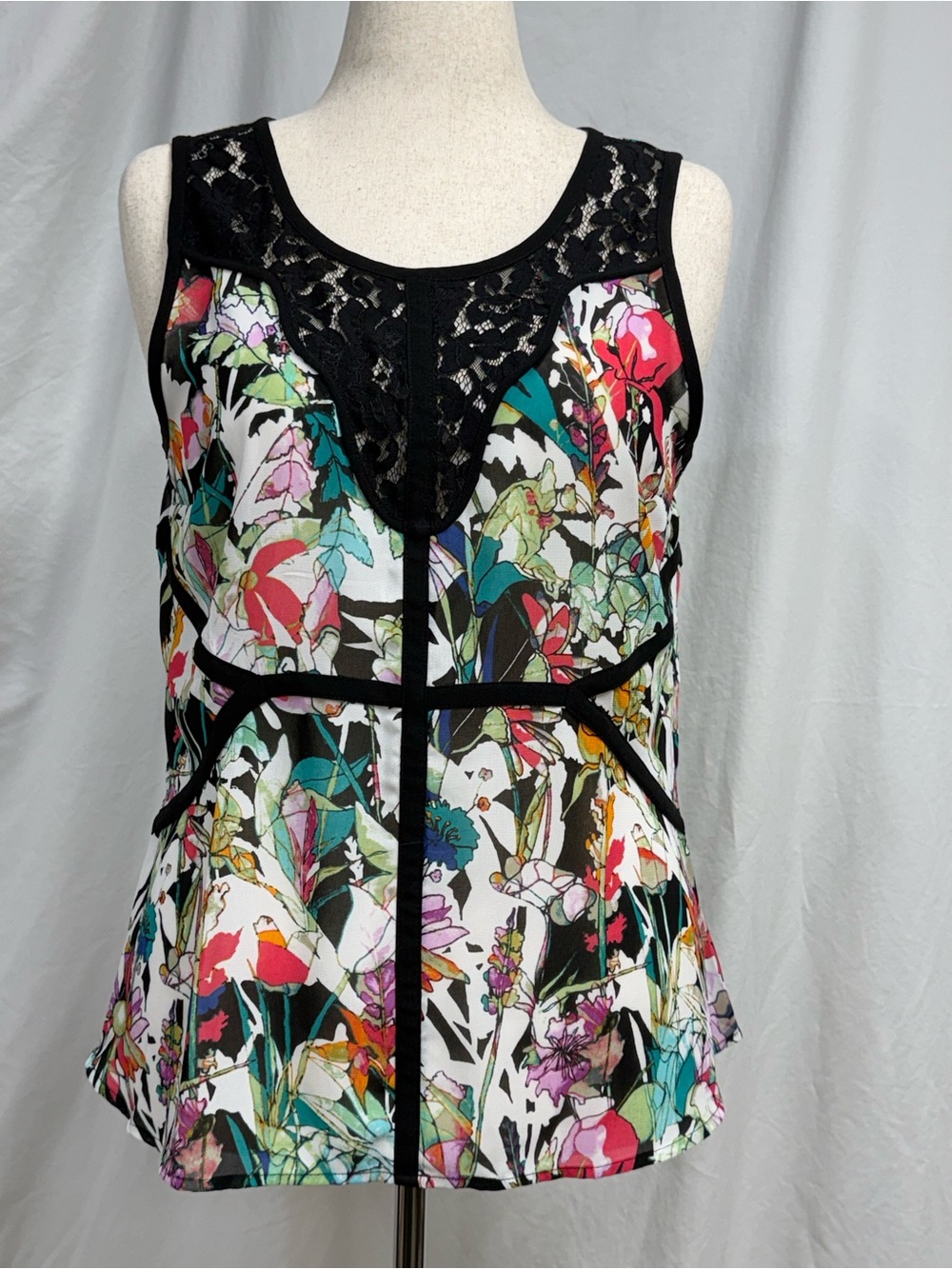 Nicole by Nicole Miller Floral Lace-Trim Camisole - Black Multi